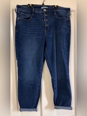 Nine West Dark Blue Skinny Cuffed Ankle Jeans with Button-Fly